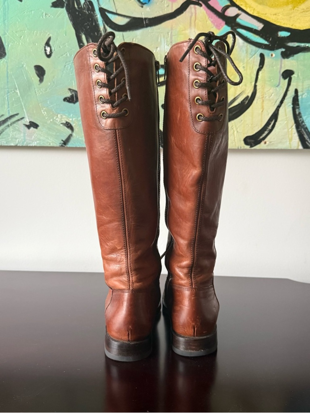 Frye - Women’s Tall Lace Up Leather Natalie Boot Combat Riding Boot - Brown US 7 - Picture 2 of 14